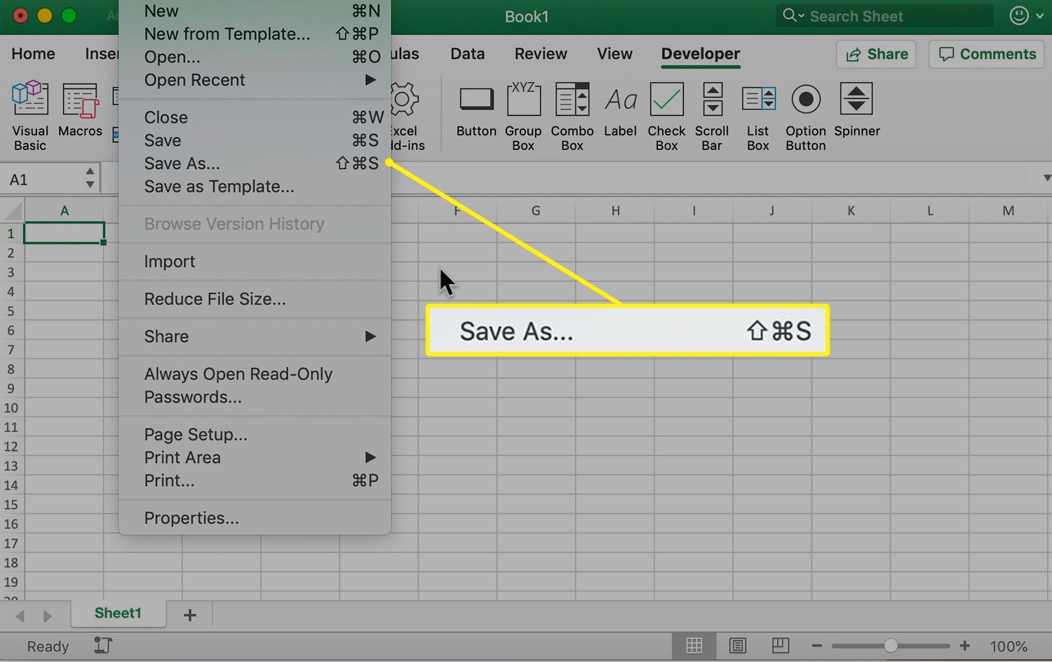 save as in excel for mac